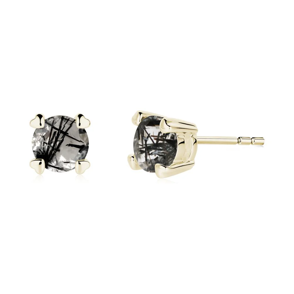Black Rutilated Quartz Stud Earrings with Heart Prongs - Image 4