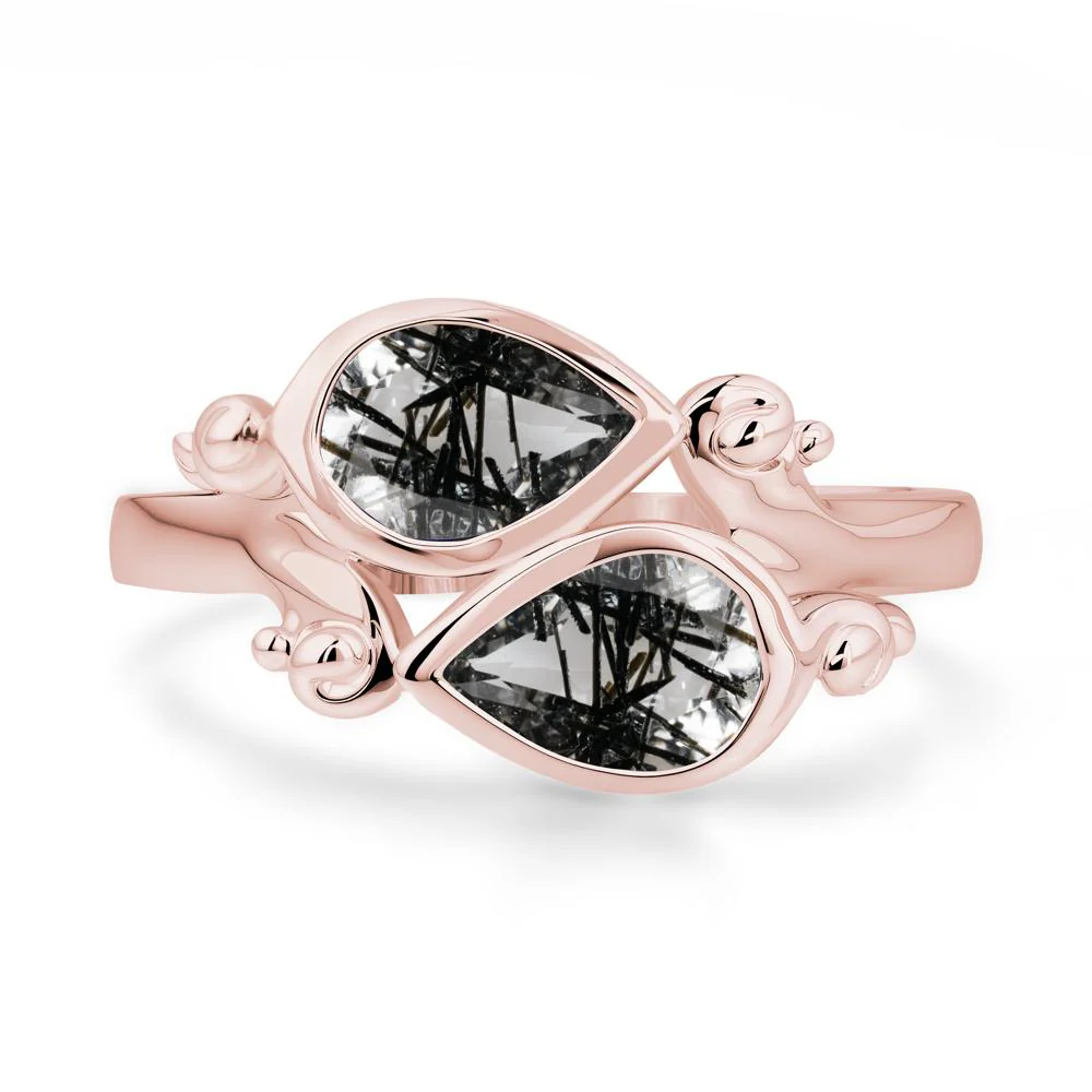 Black Rutilated Quartz Two Stone Bezel Set Ring - Image 2