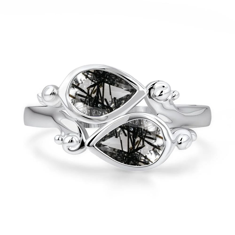 Black Rutilated Quartz Two Stone Bezel Set Ring - Image 3