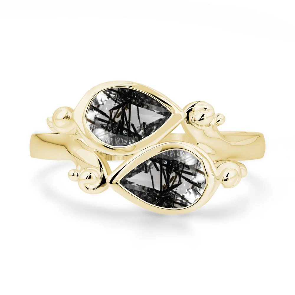 Black Rutilated Quartz Two Stone Bezel Set Ring - Image 7