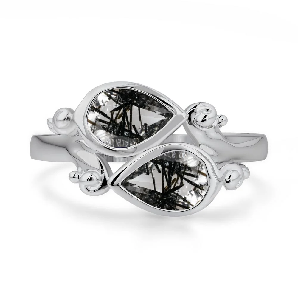 Black Rutilated Quartz Two Stone Bezel Set Ring - Image 9