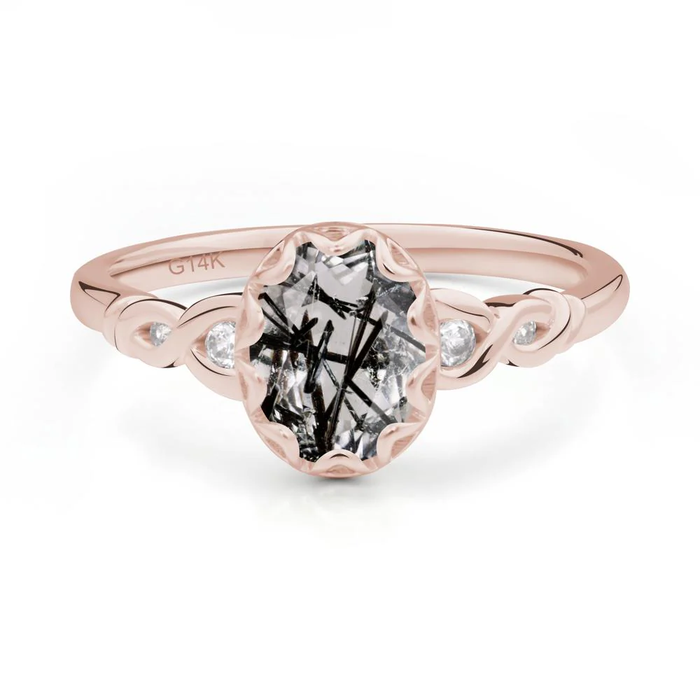 Black Rutilated Quartz Vintage Oval Engagement Ring - Image 2