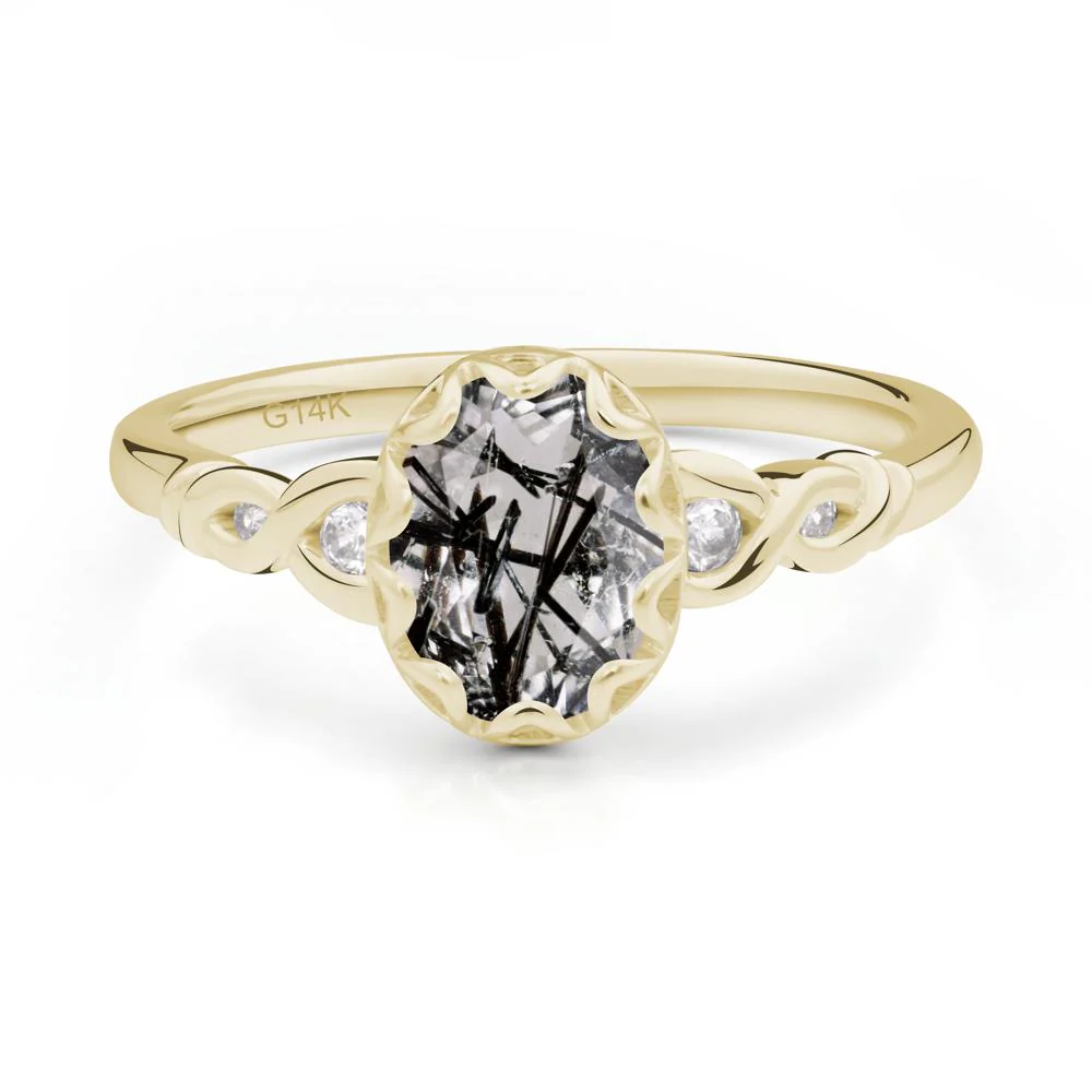 Black Rutilated Quartz Vintage Oval Engagement Ring - Image 4