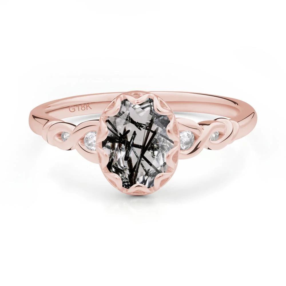 Black Rutilated Quartz Vintage Oval Engagement Ring - Image 5