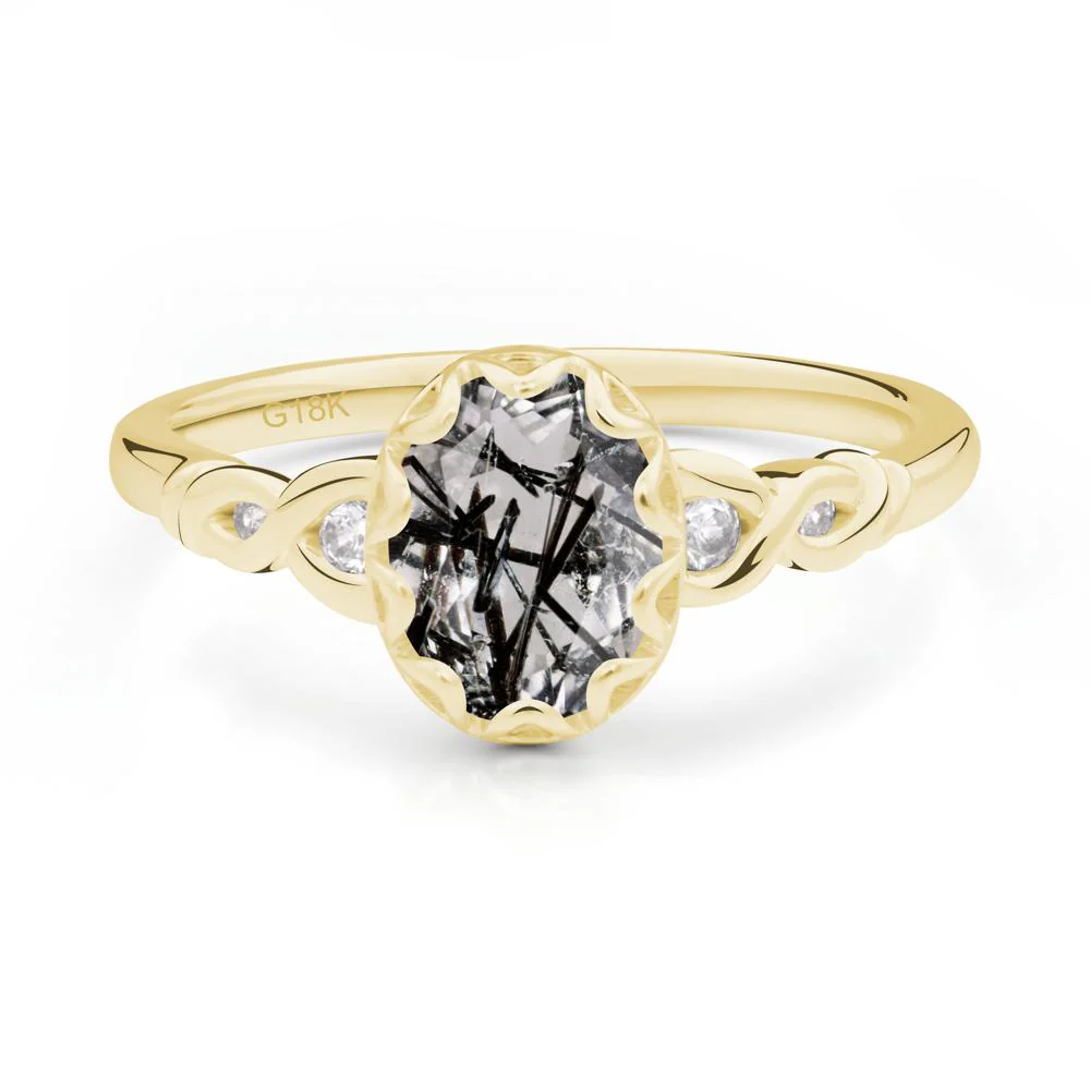 Black Rutilated Quartz Vintage Oval Engagement Ring - Image 7