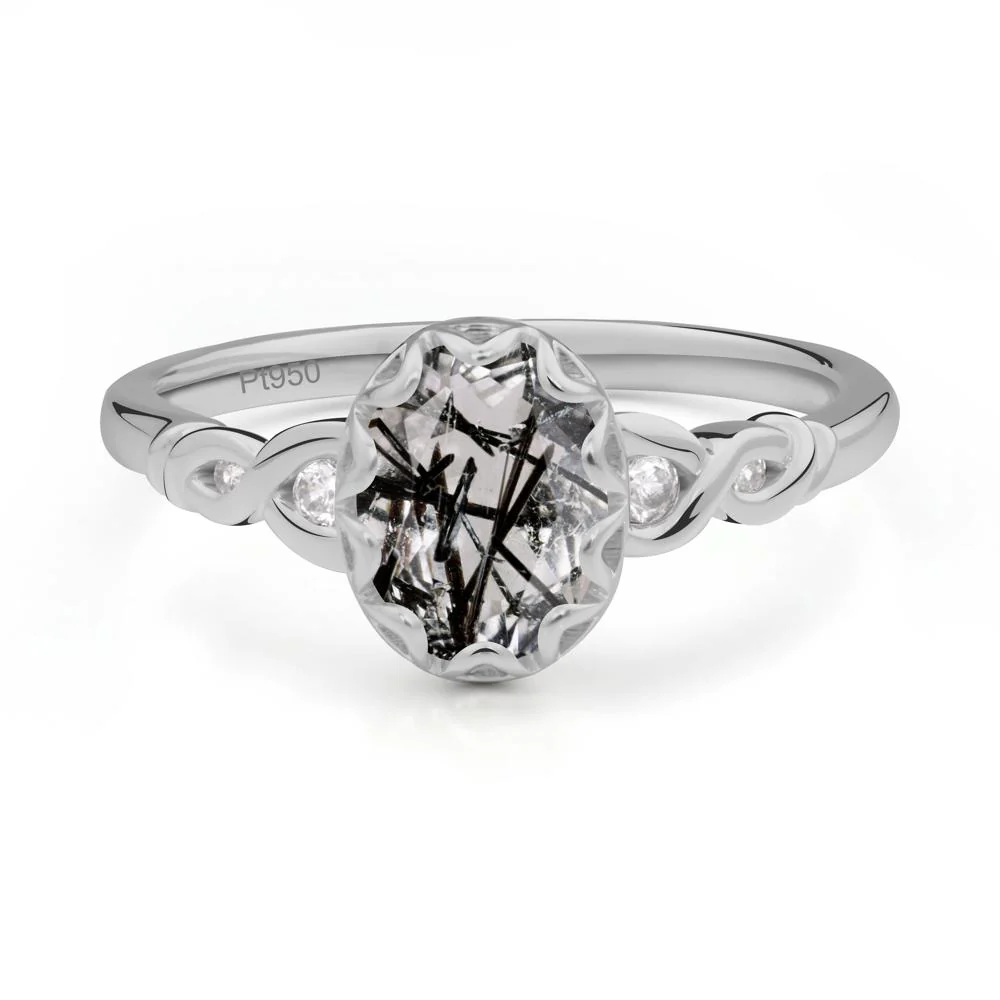 Black Rutilated Quartz Vintage Oval Engagement Ring - Image 9