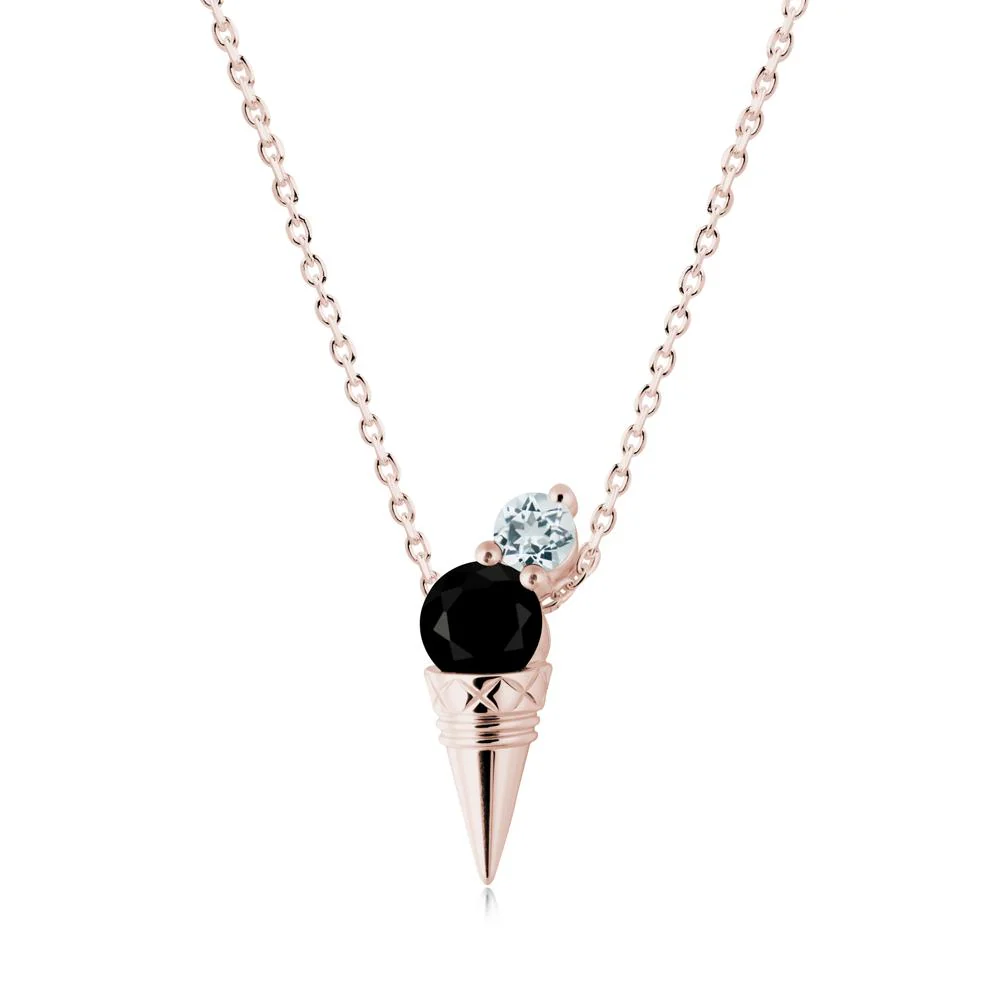 Black Spinel and Aquamarine Toi Et Moi Necklace - Image 4