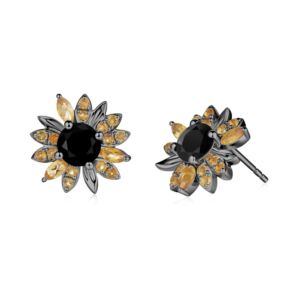 Black Spinel and Citrine Sunflower Pendant Earrings - Image 6