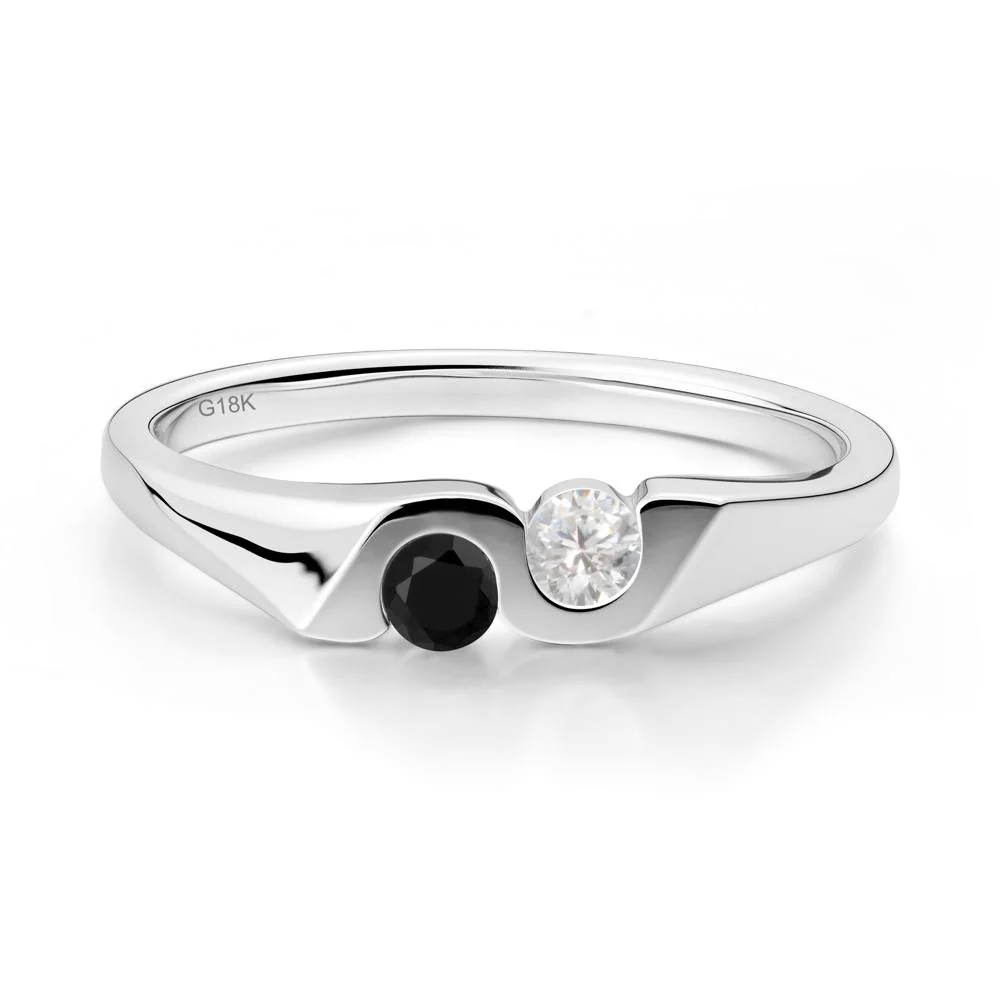 Black Spinel and Cubic Zirconia Two Stone Promise Ring - Image 2