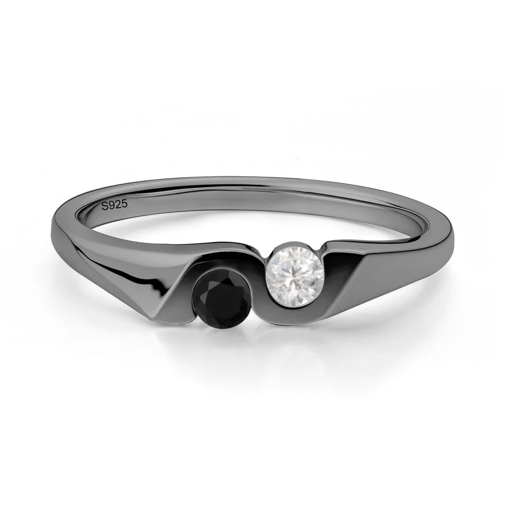 Black Spinel and Cubic Zirconia Two Stone Promise Ring - Image 5