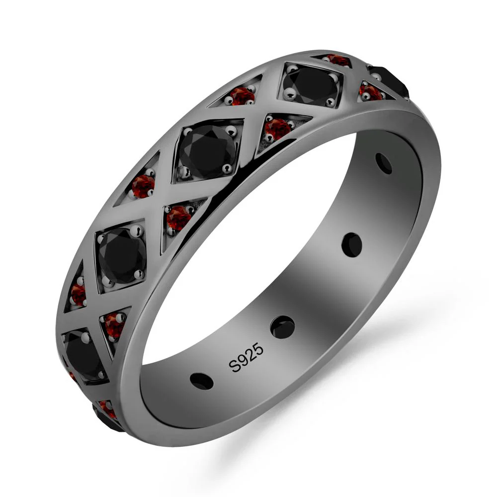 Black Spinel and Garnet and Garnet Eternity Band Ring - Image 6