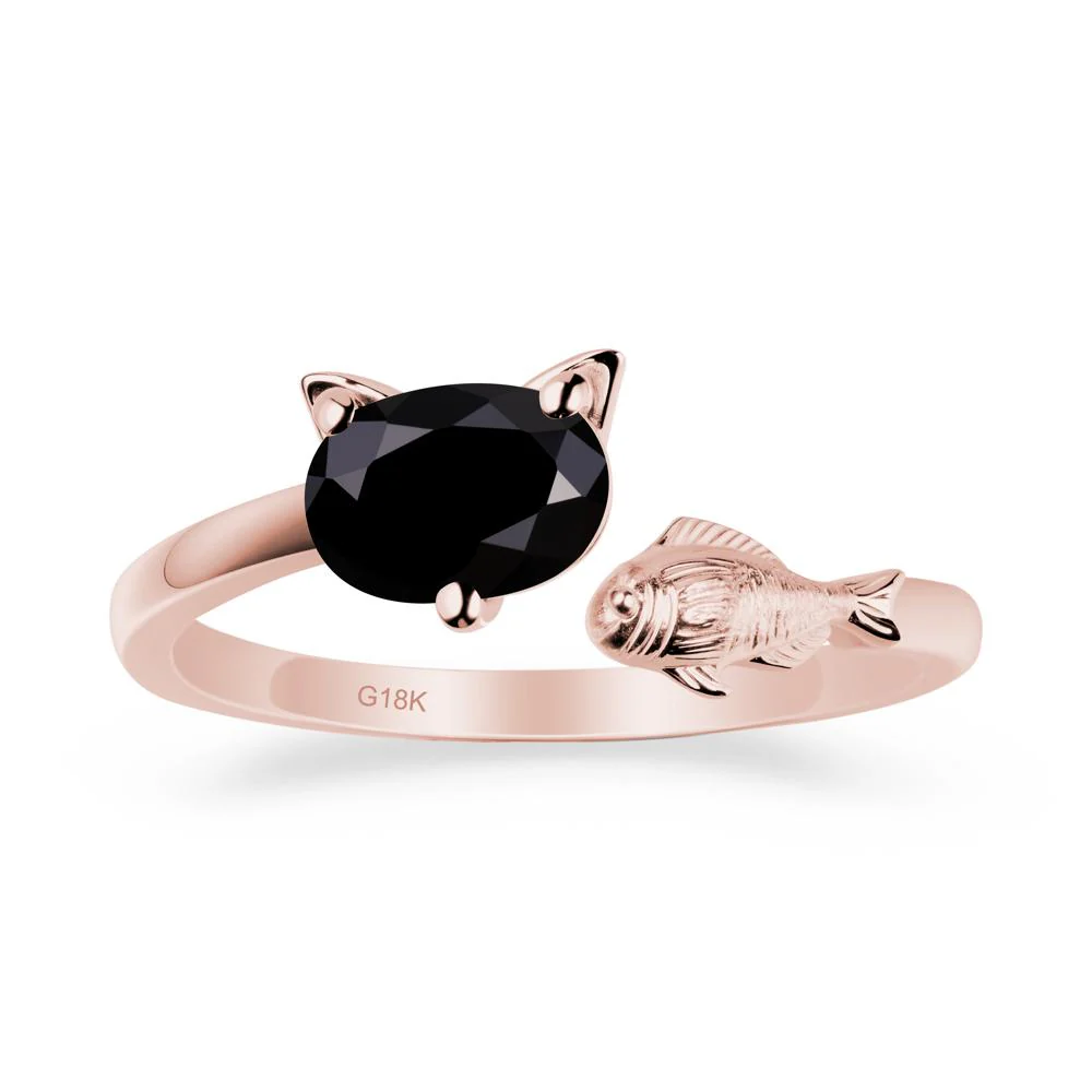 Black Spinel Cat and Fish Ring - Image 4