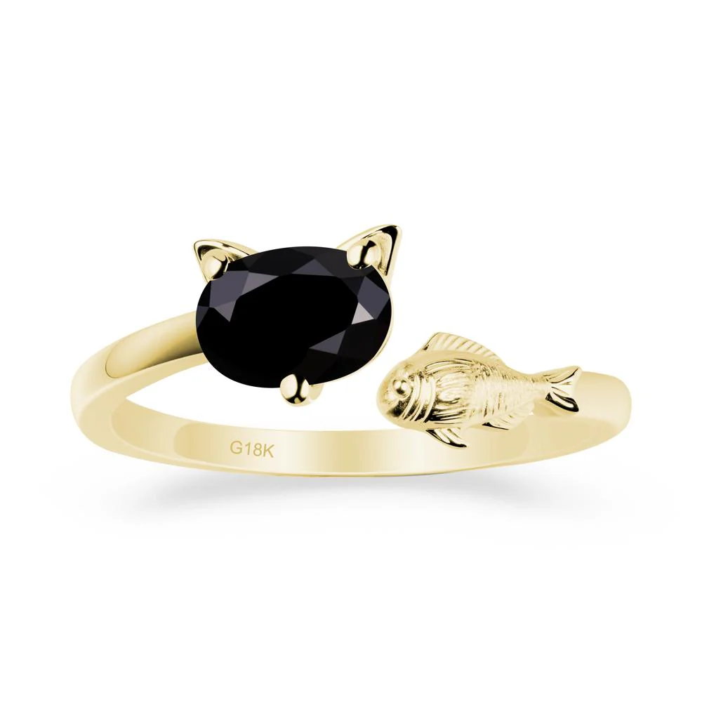 Black Spinel Cat and Fish Ring - Image 6