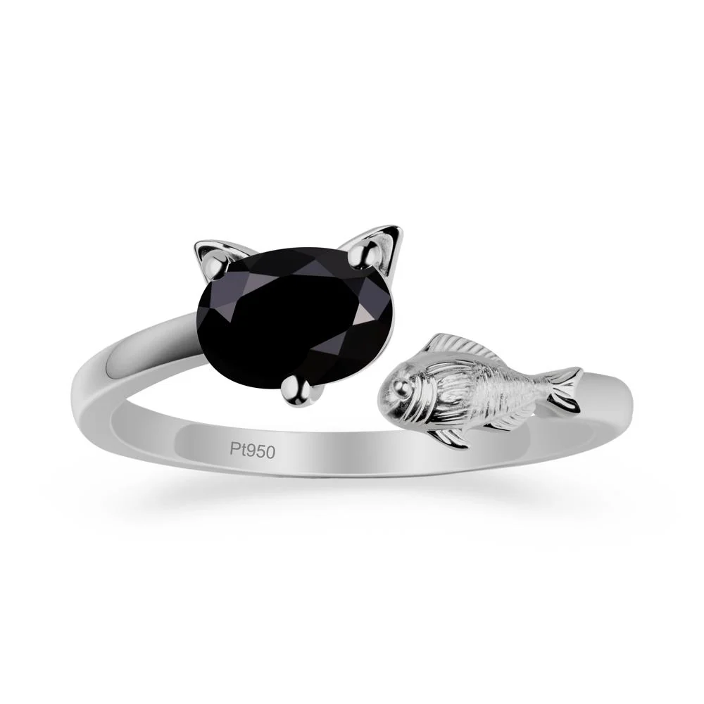 Black Spinel Cat and Fish Ring - Image 8