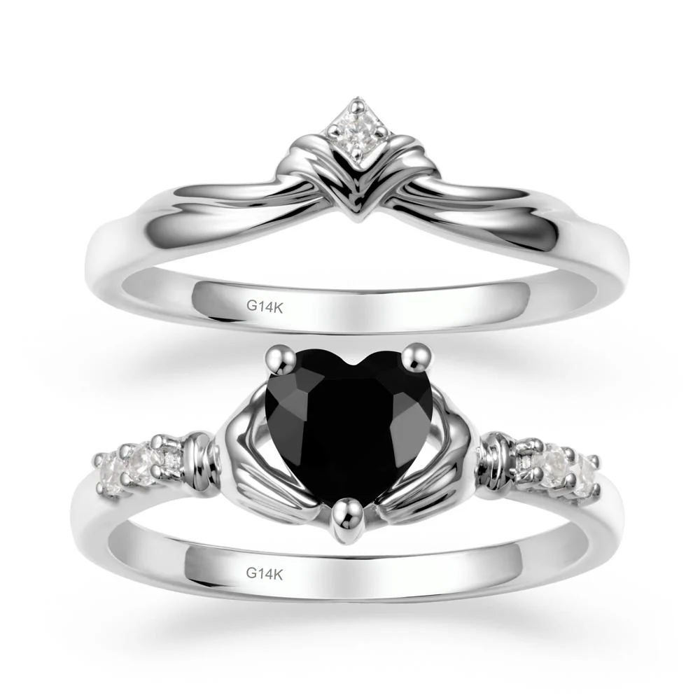 Black Spinel Claddagh Engagement Ring Sets - Image 3
