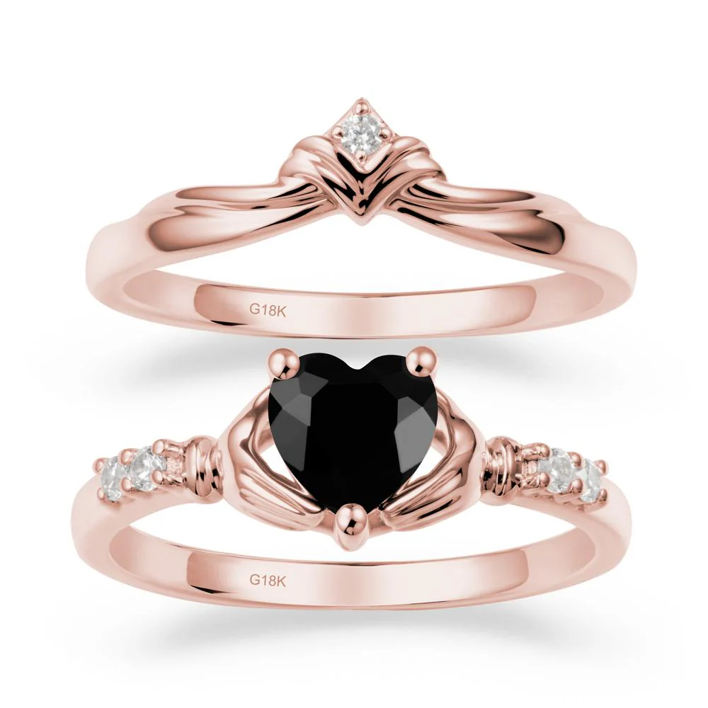 Black Spinel Claddagh Engagement Ring Sets - Image 5