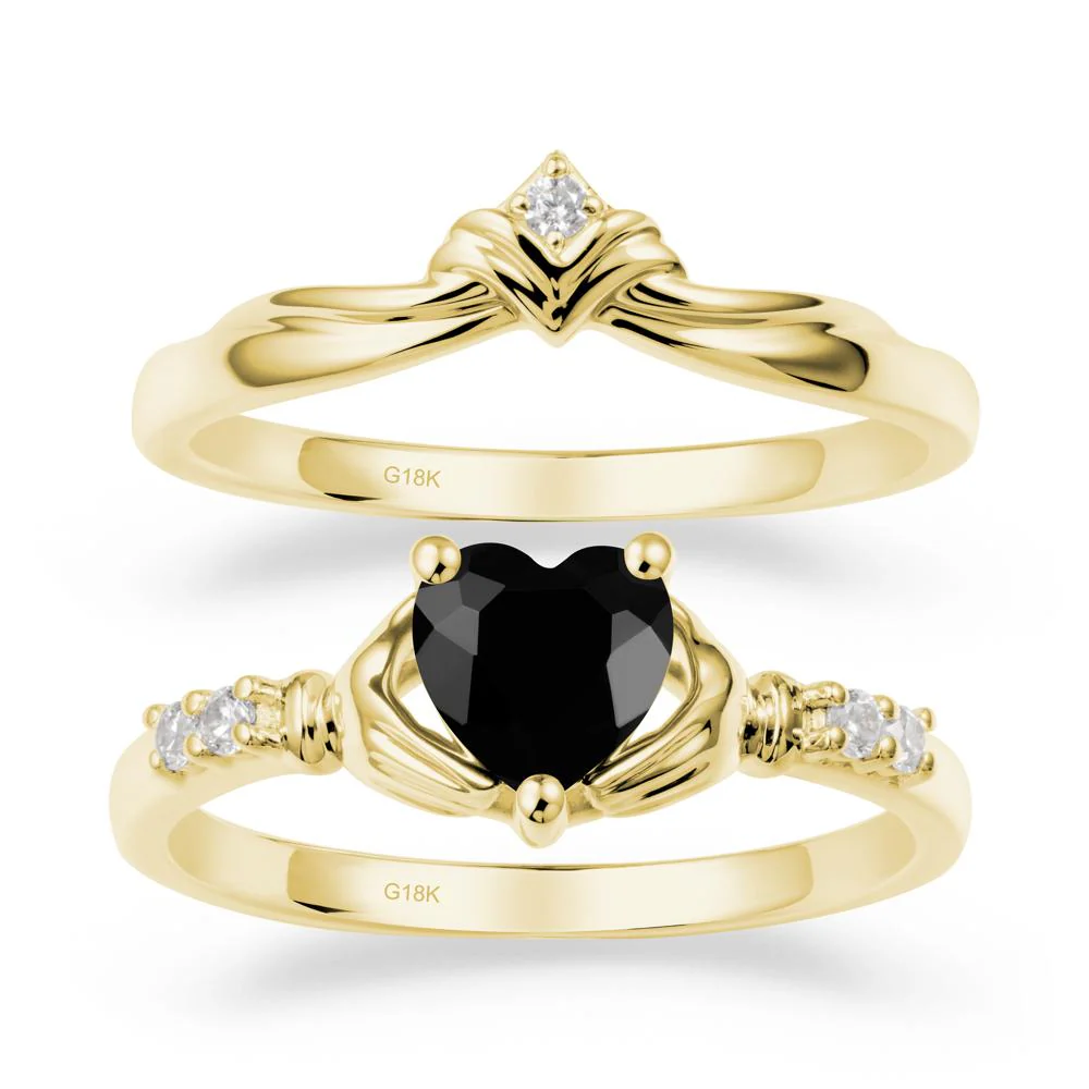 Black Spinel Claddagh Engagement Ring Sets - Image 7