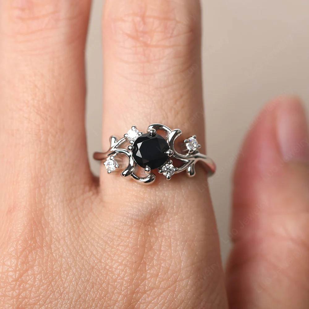 Black Spinel Intricate Engagement Ring - Image 5