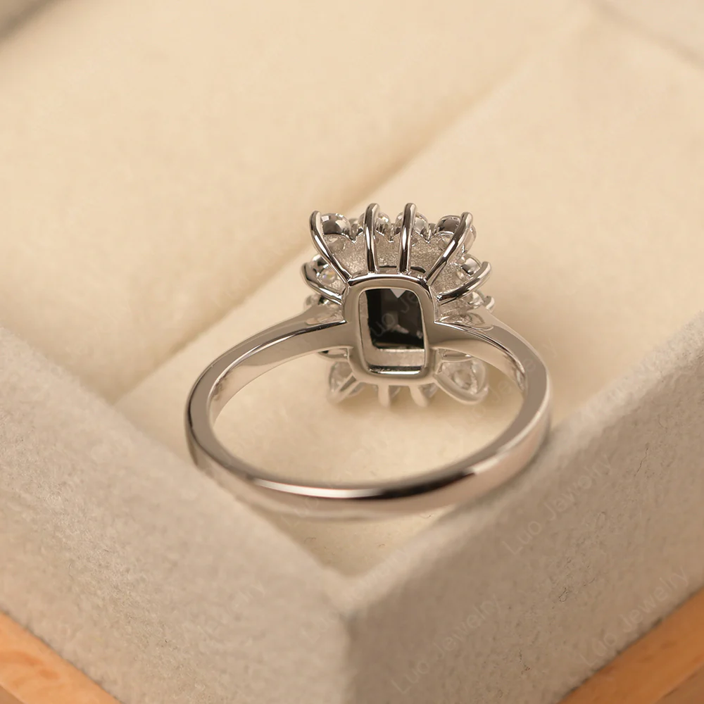 Emerald Cut Black Spinel Halo Luxury Ring - Image 3