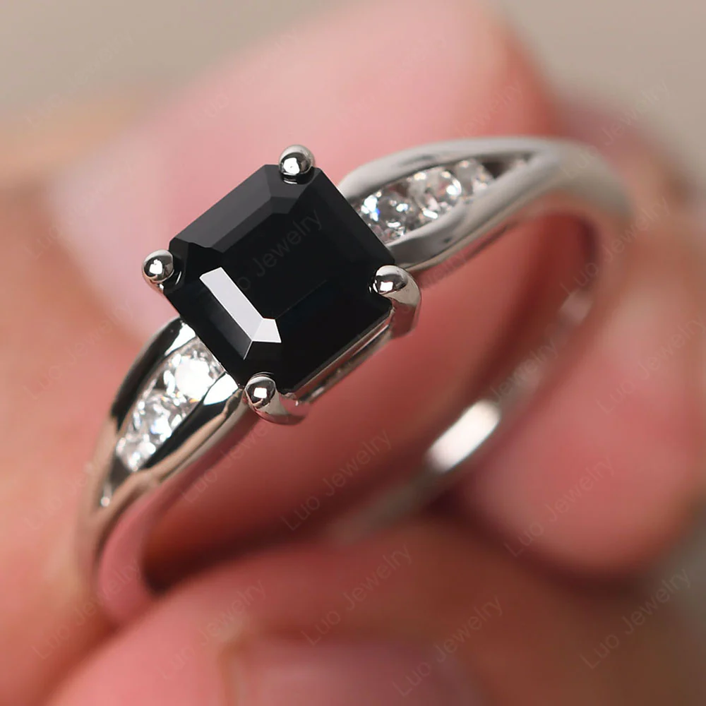 Black Spinel Ring with Channel Set Band - Image 3