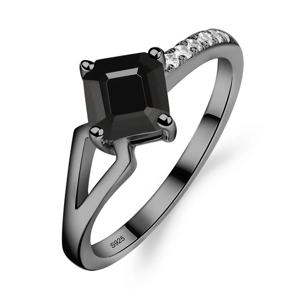Black Spinel Ring Asscher Engagement Ring
