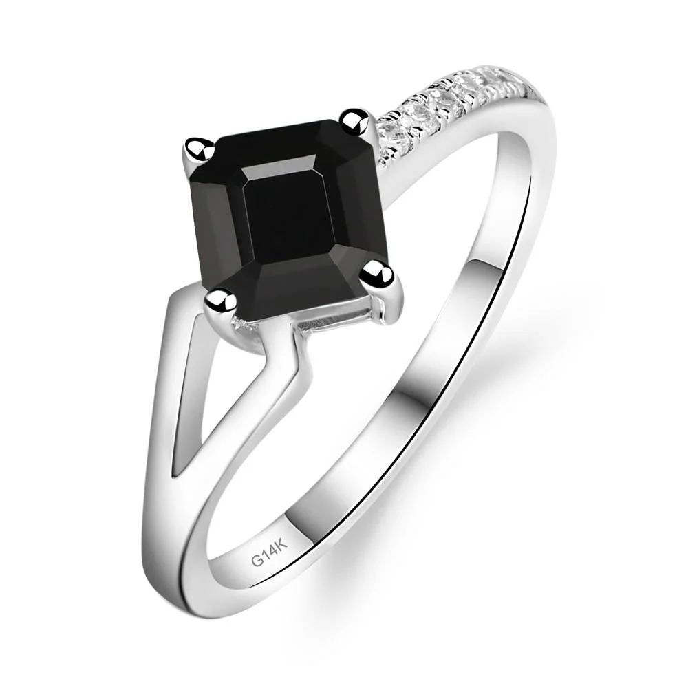 Black Spinel Ring Asscher Engagement Ring - Image 3