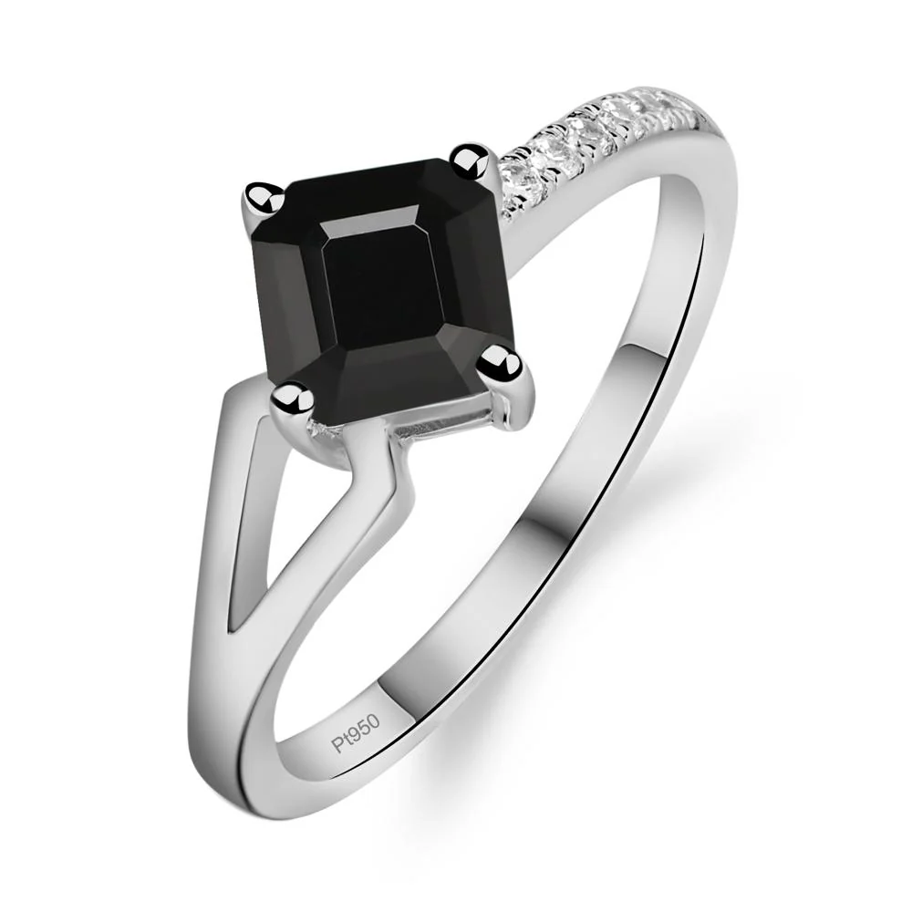 Black Spinel Ring Asscher Engagement Ring - Image 6