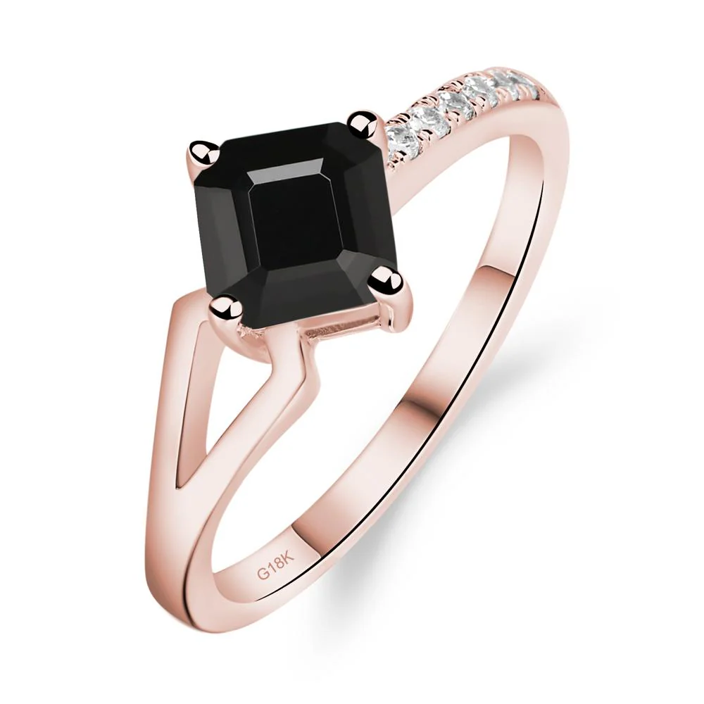 Black Spinel Ring Asscher Engagement Ring - Image 9