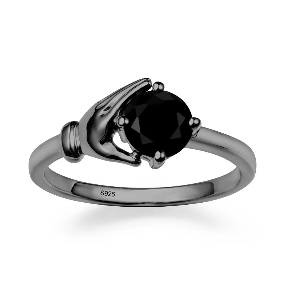 Black Spinel Hand Shaped Ring