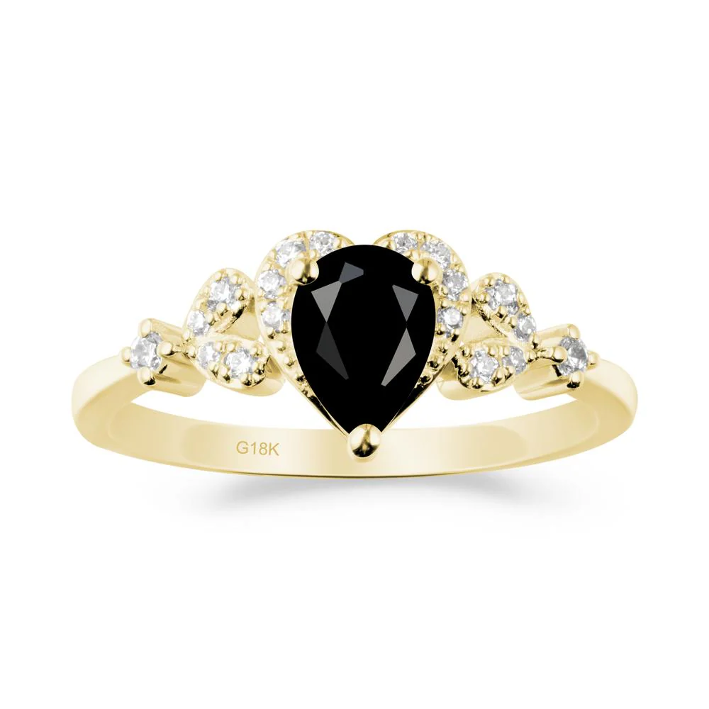Black Spinel Heart Ring with Leaf Accents - Image 7