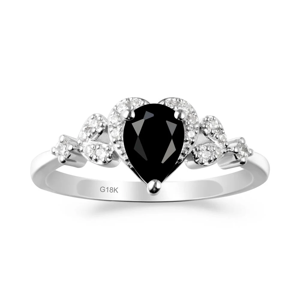 Black Spinel Heart Ring with Leaf Accents - Image 8