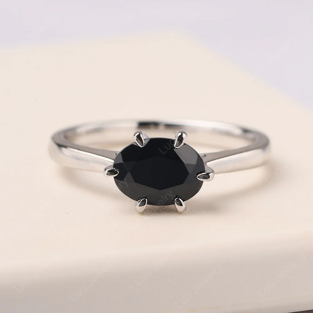 Black Spinel 6 Prong Oval Engagement Ring