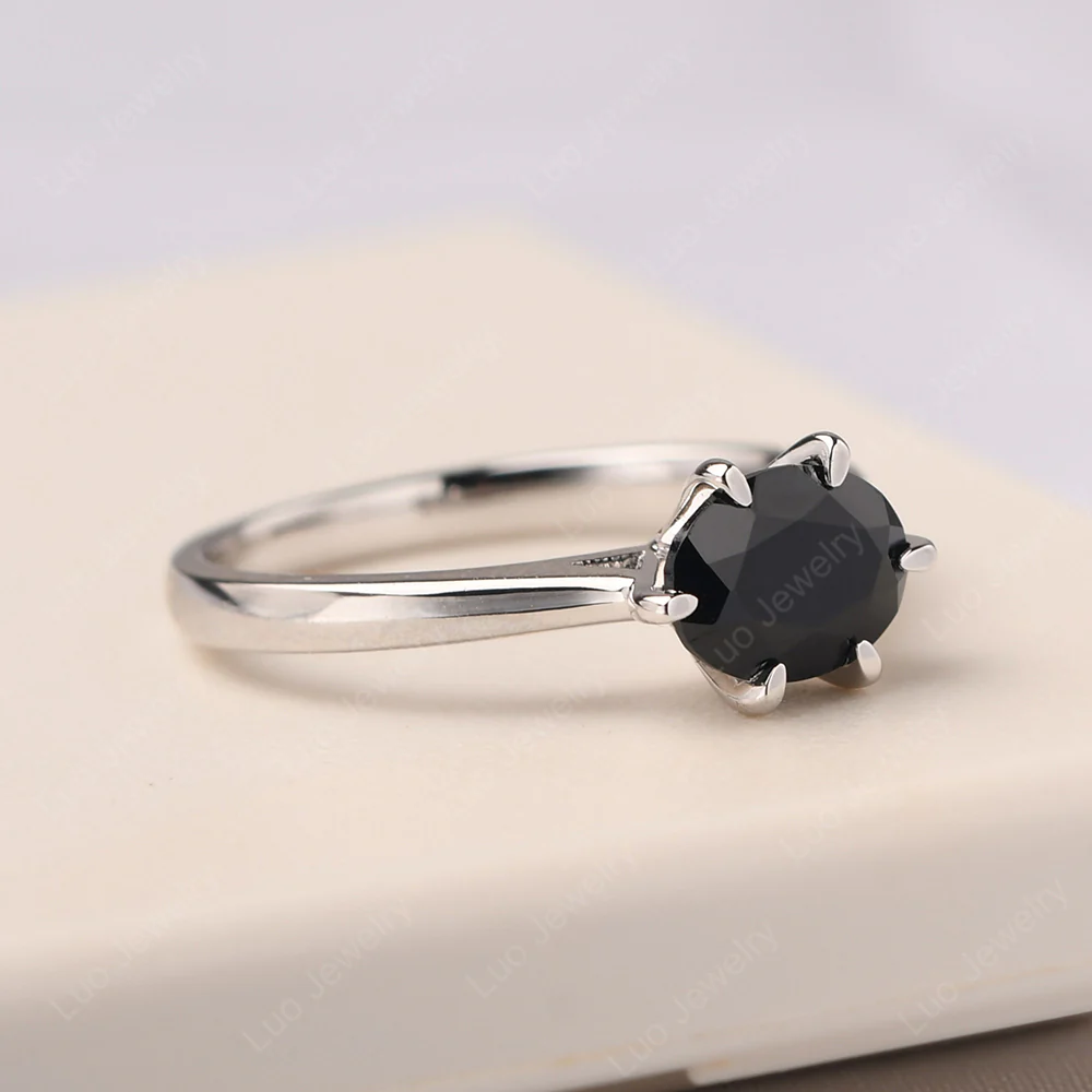 Black Spinel 6 Prong Oval Engagement Ring - Image 2