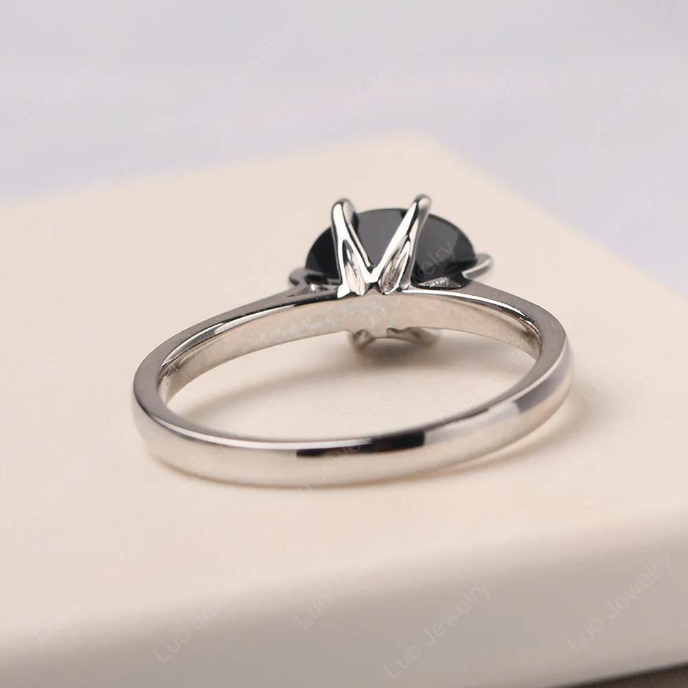 Black Spinel 6 Prong Oval Engagement Ring - Image 3