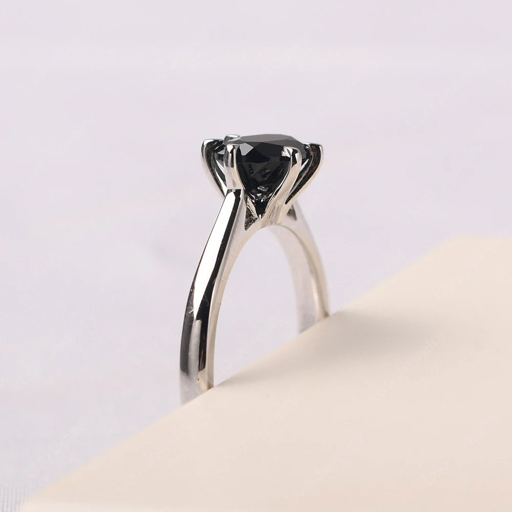 Black Spinel 6 Prong Oval Engagement Ring - Image 4