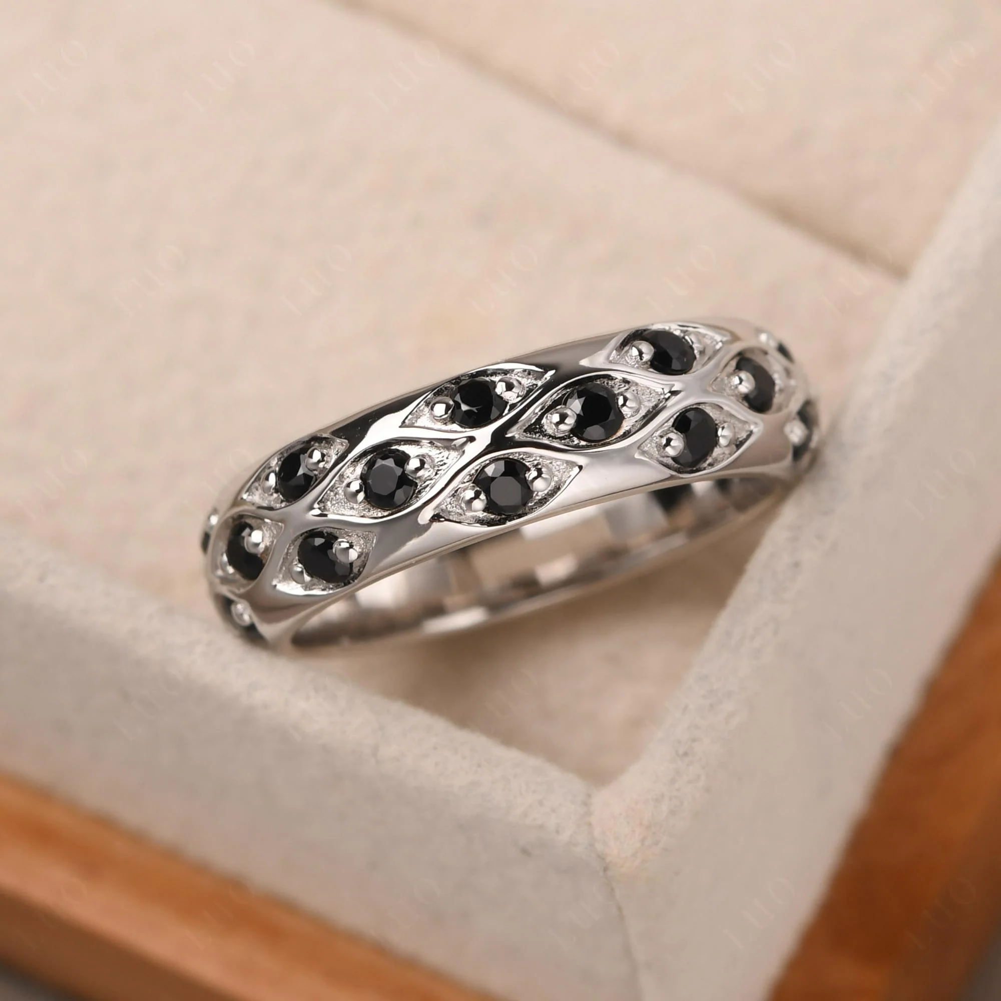 Black Spinel Wide Band Ring - Image 11
