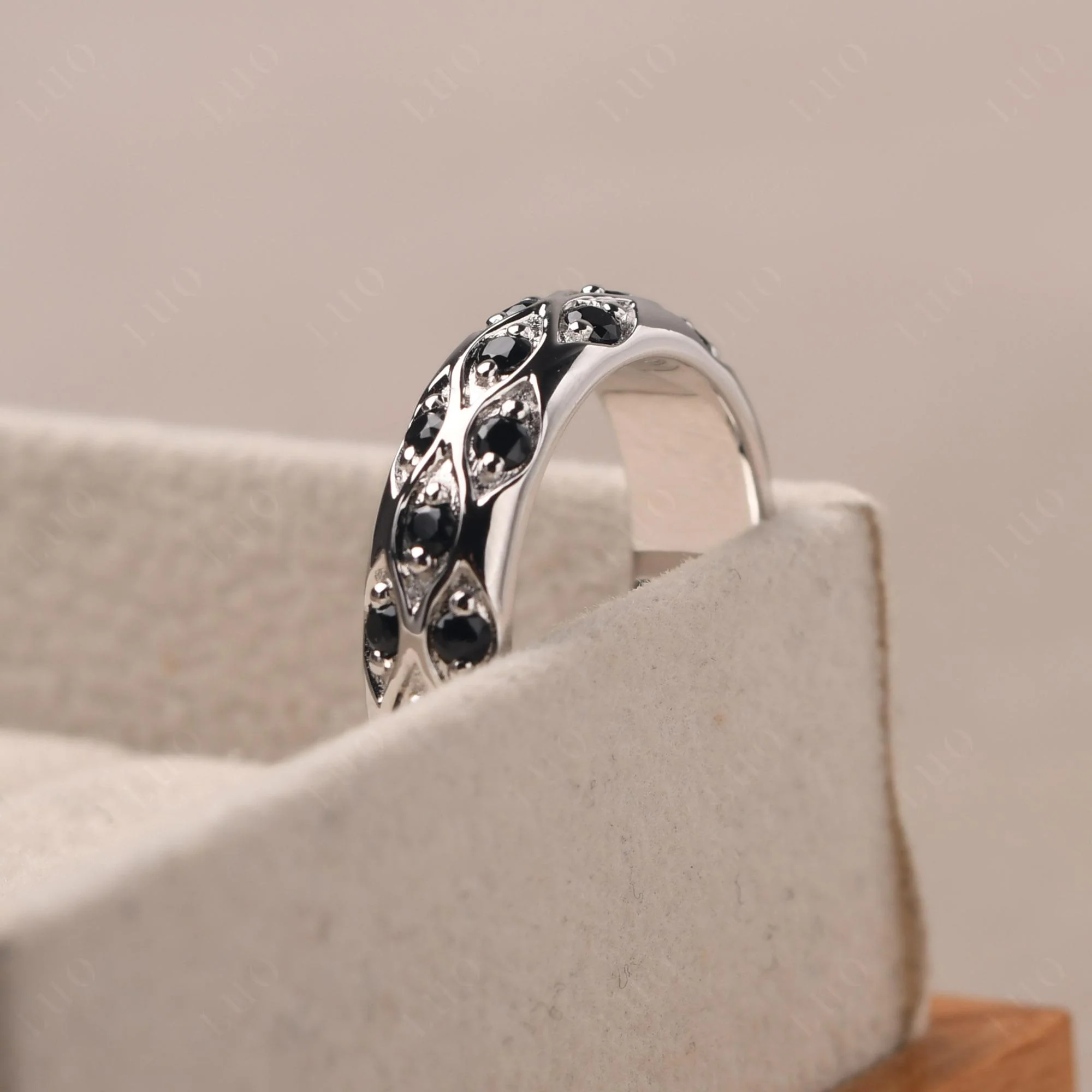 Black Spinel Wide Band Ring - Image 13