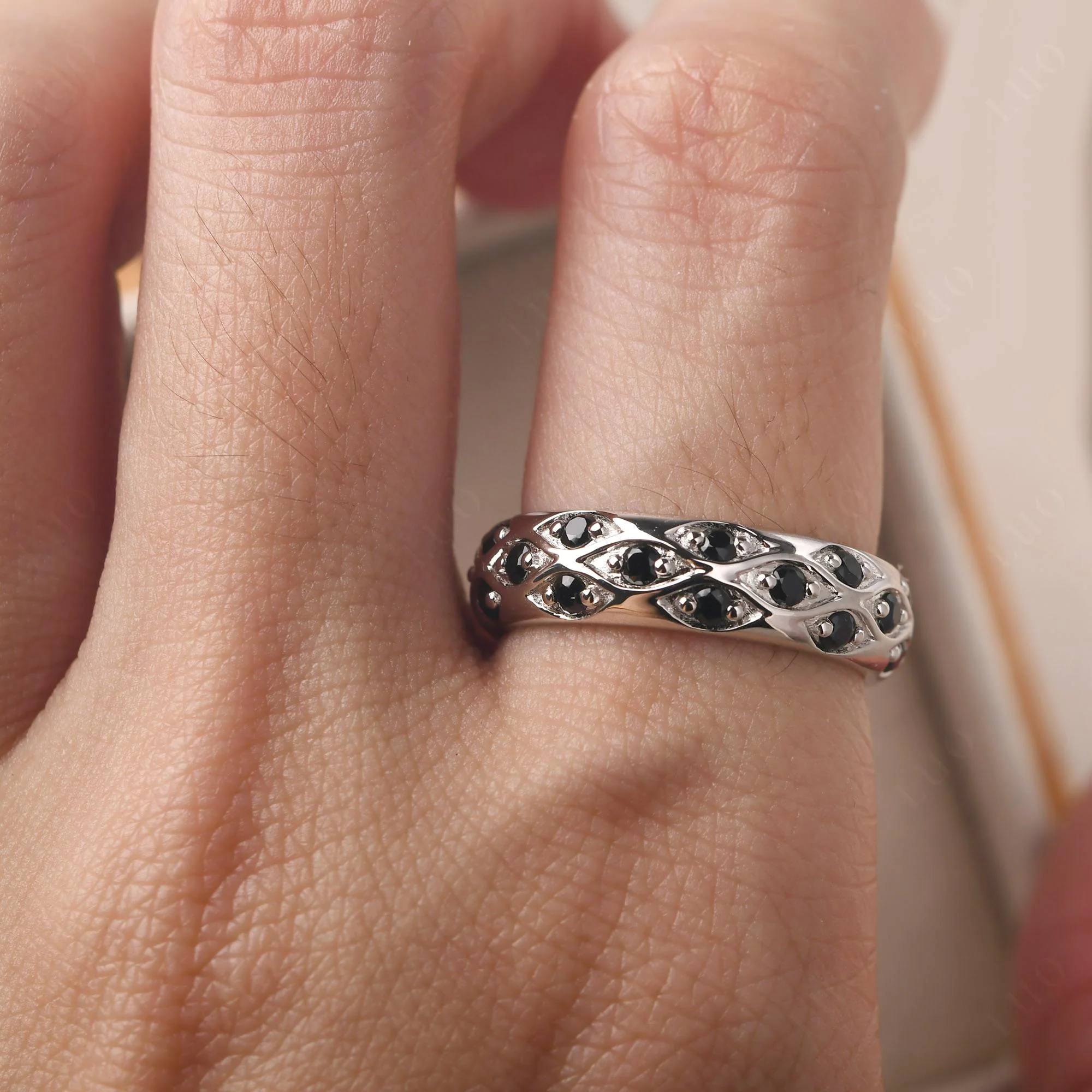 Black Spinel Wide Band Ring - Image 14