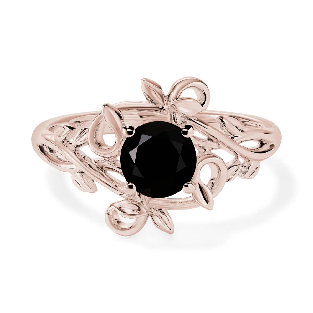 Black Spinel Leaf and Vine Engagement Ring - Image 5