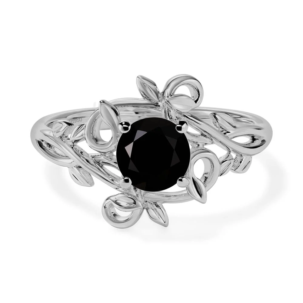 Black Spinel Leaf and Vine Engagement Ring - Image 6