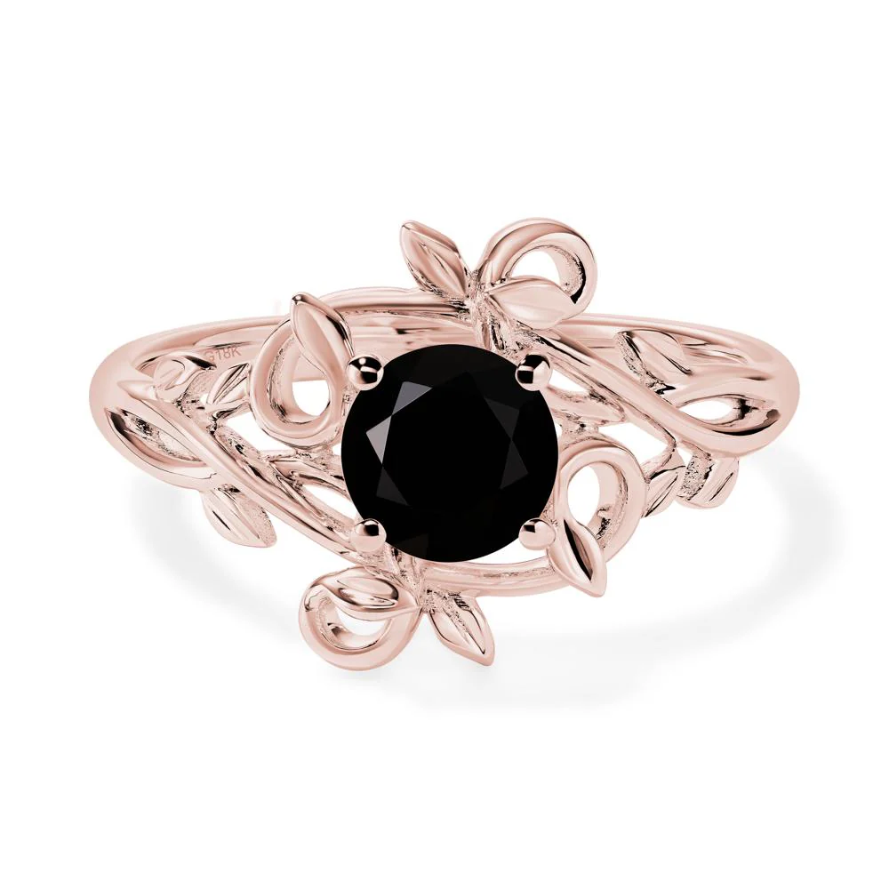 Black Spinel Leaf and Vine Engagement Ring - Image 9