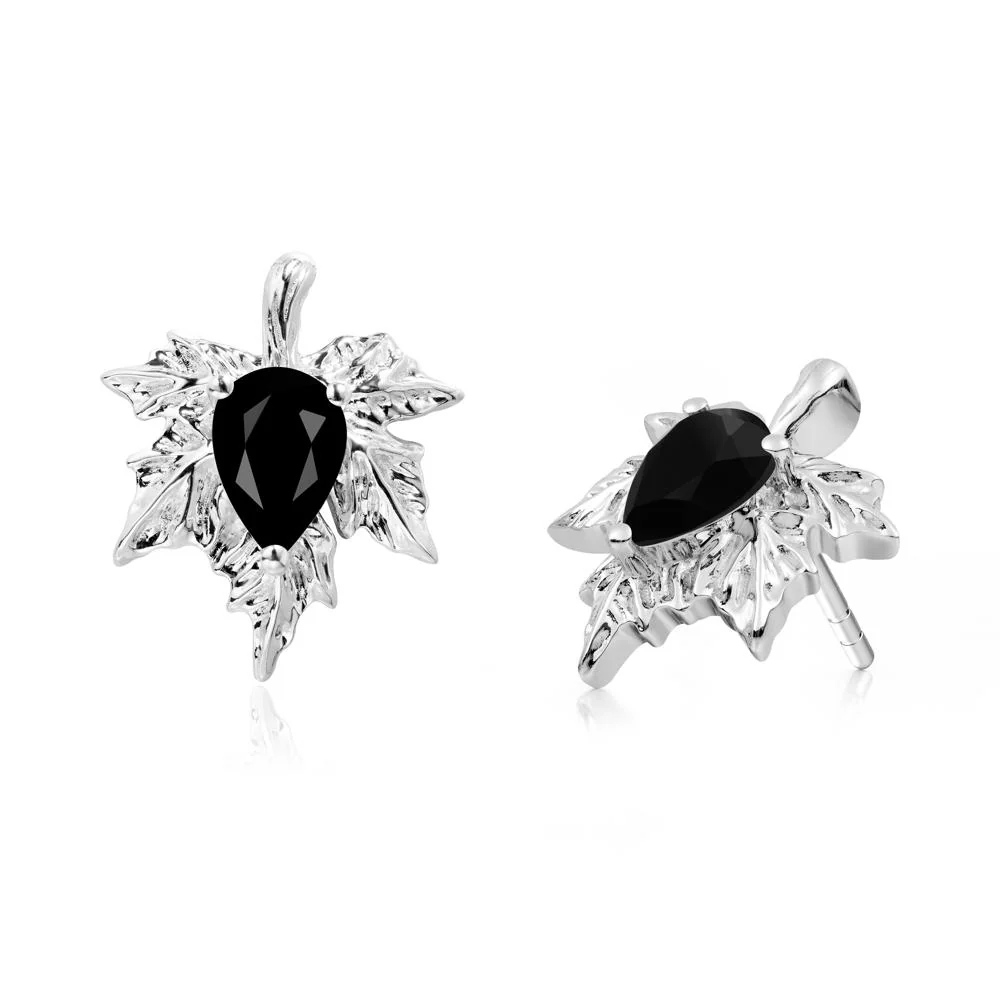 Black Spinel Maple Stud Earrings - Image 4