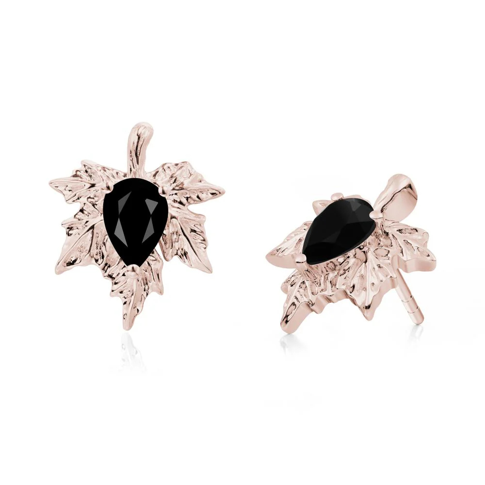 Black Spinel Maple Stud Earrings - Image 9