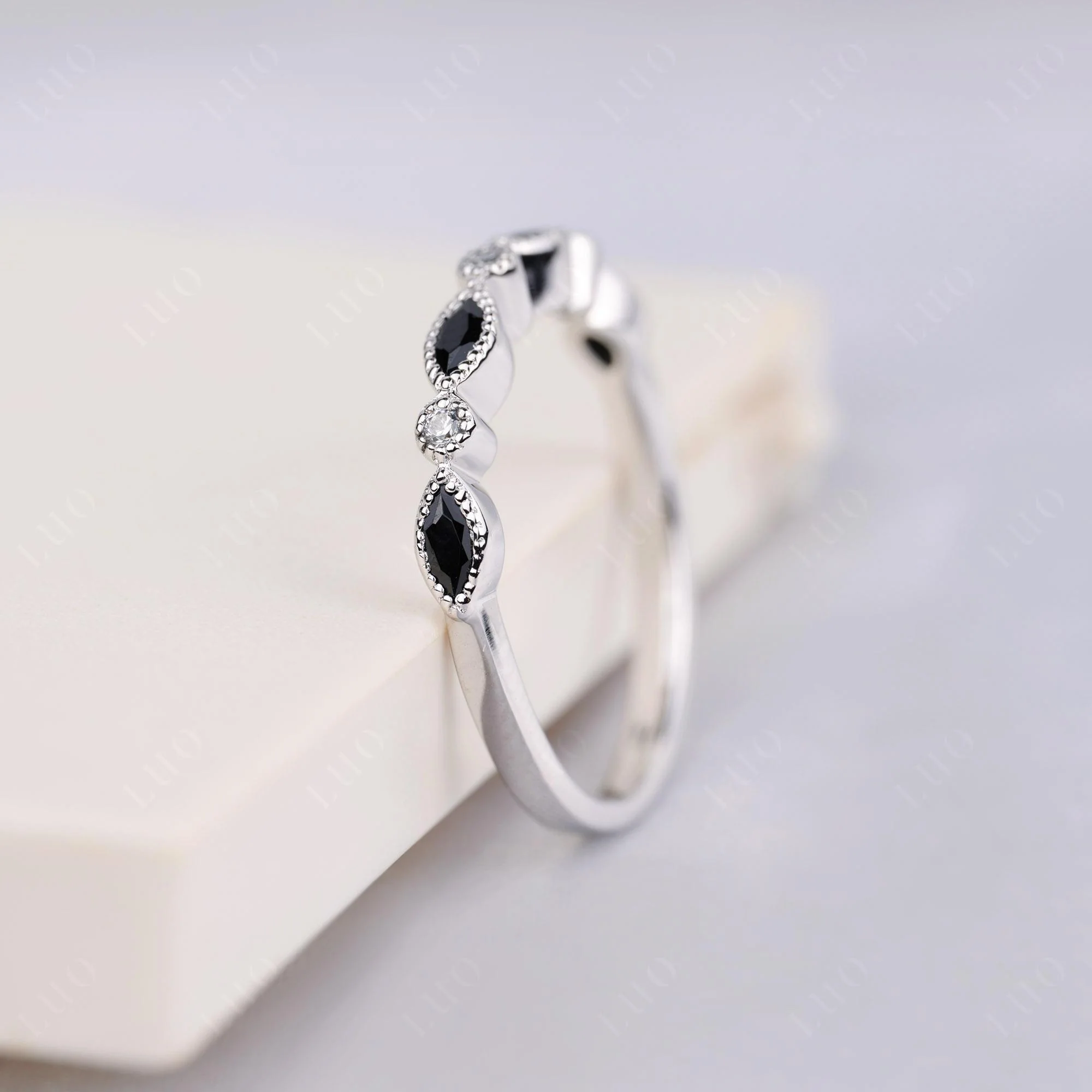 Black Spinel Milgrain Band Ring - Image 2