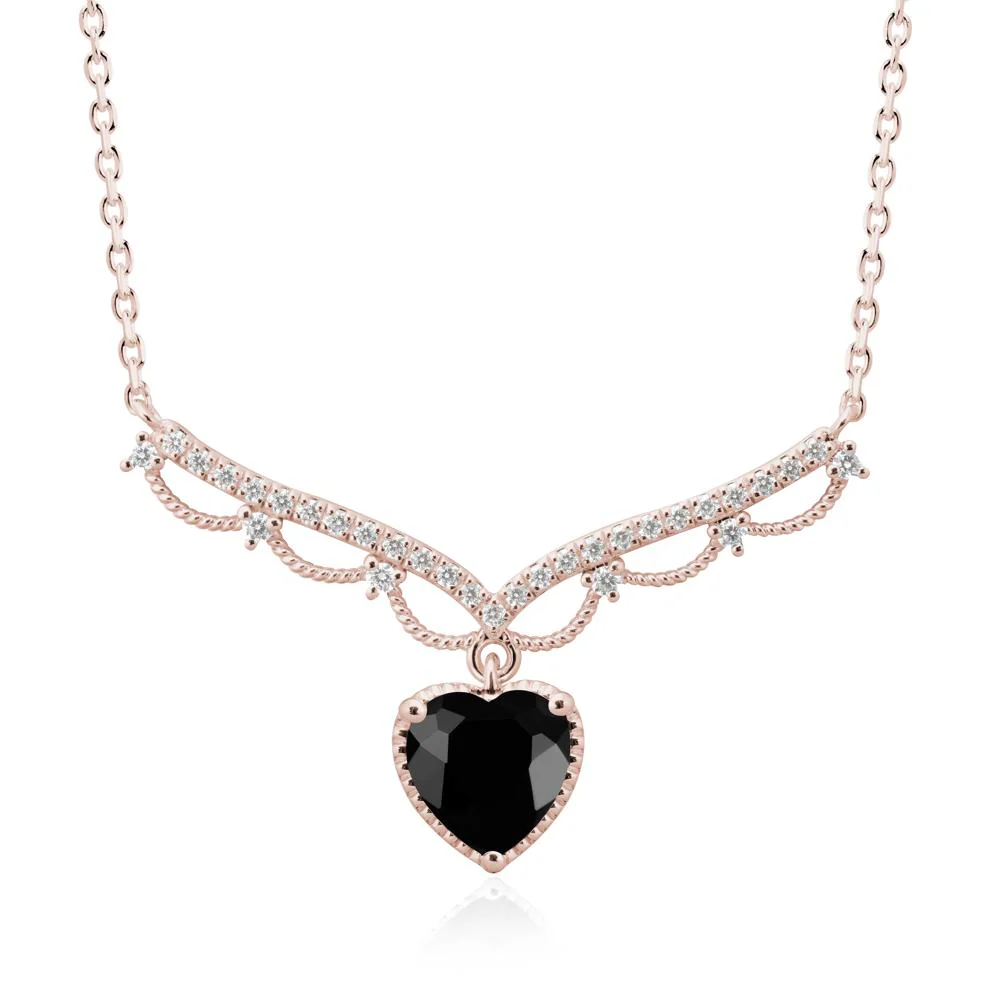 Black Spinel Milgrain Halo Pendant Necklace - Image 2
