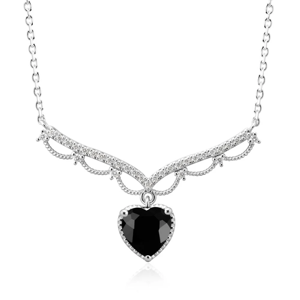 Black Spinel Milgrain Halo Pendant Necklace - Image 3