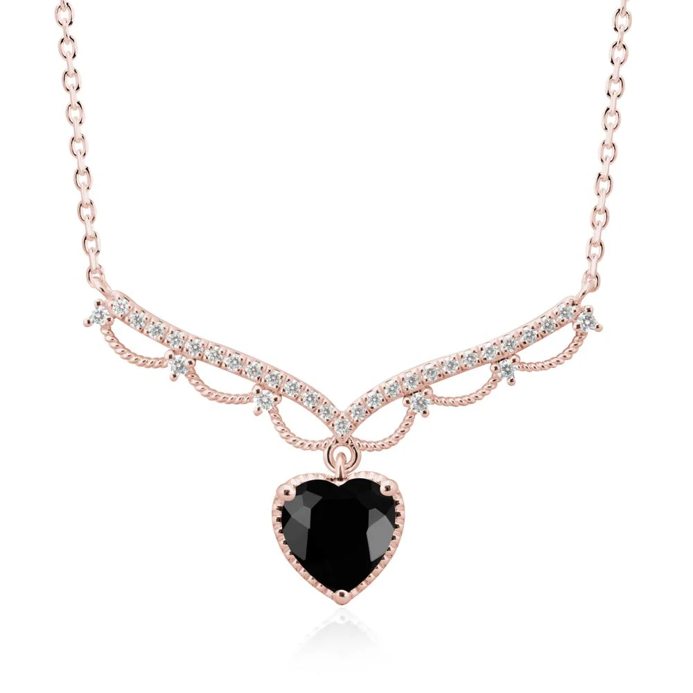 Black Spinel Milgrain Halo Pendant Necklace - Image 5