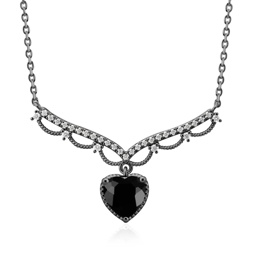 Black Spinel Milgrain Halo Pendant Necklace - Image 8