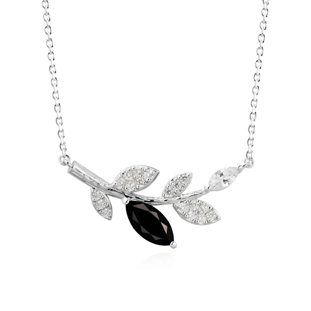 Black Spinel Olive Branch Pendant Necklace - Image 2