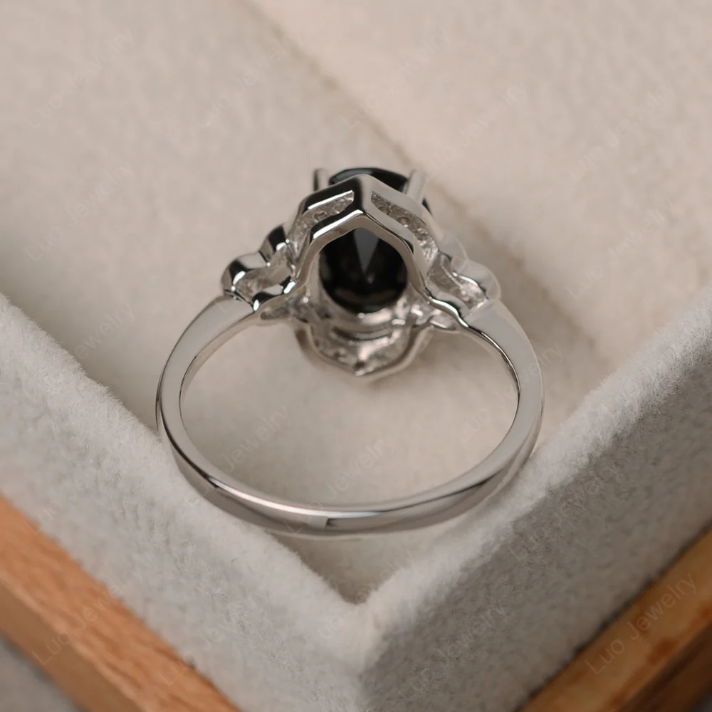 Black Spinel Halo Engagement Ring - Image 3